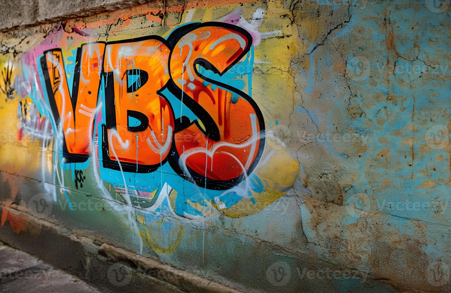 Vacation Bible School graffiti sign on rustic wall, Christian concept. Copy space text. photo