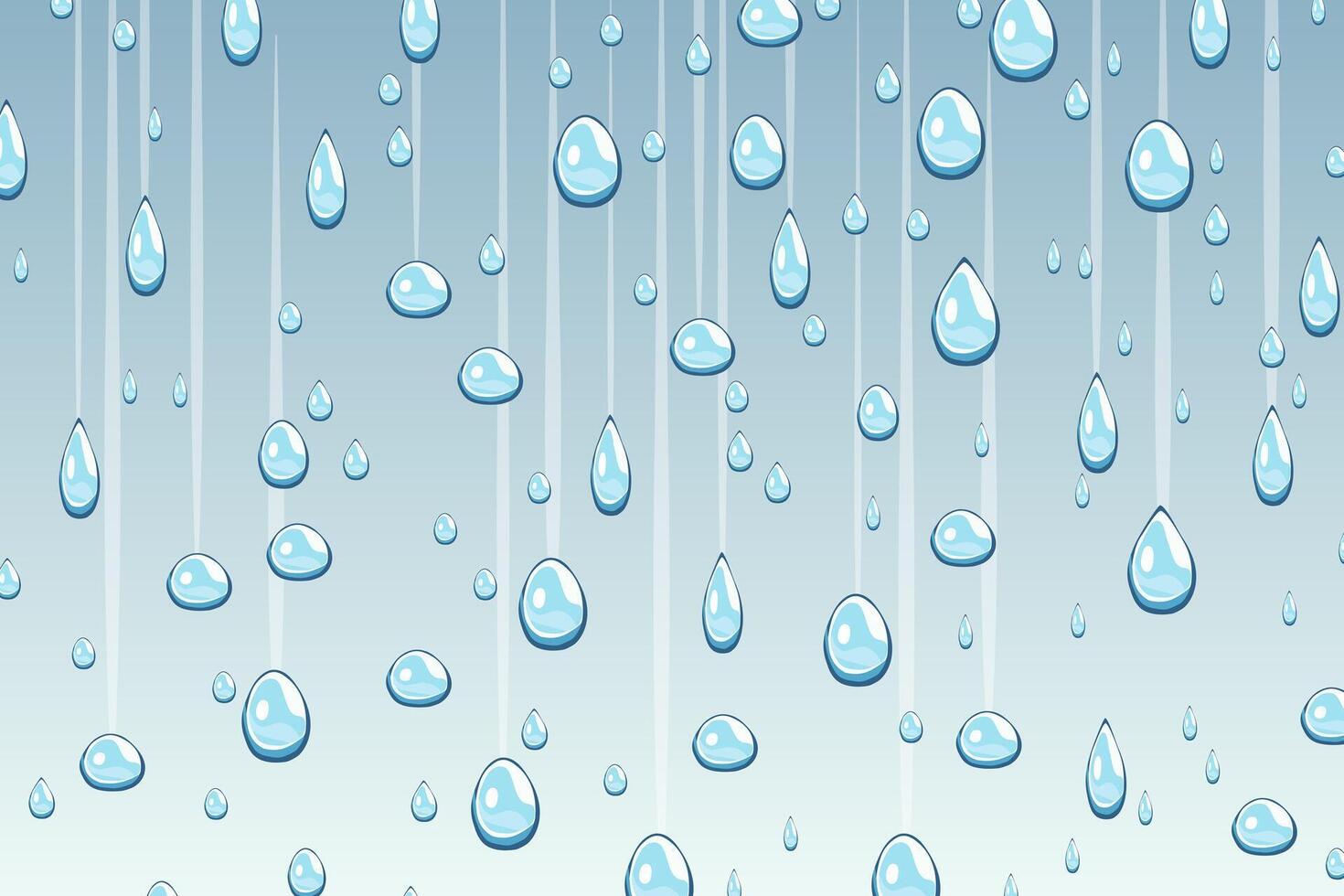 Rain falling cartoon. Falling water drops on blue background. vector