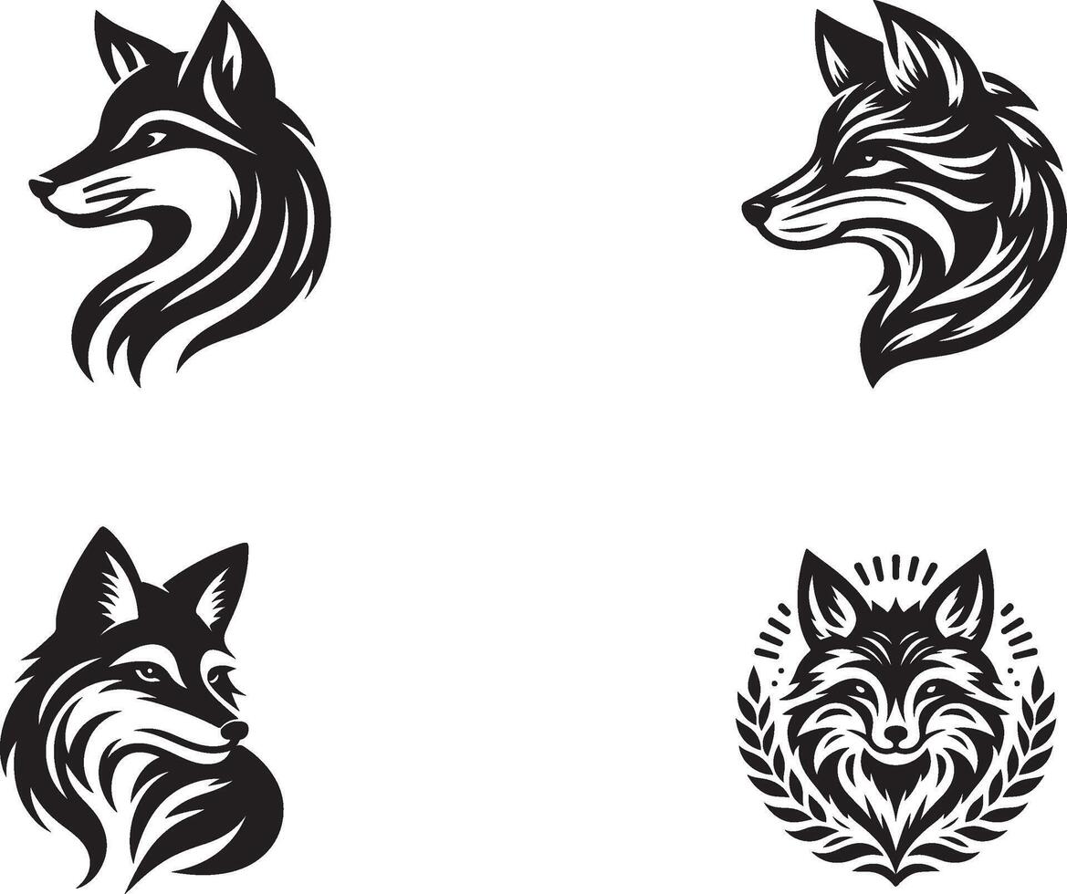 Set of fox head silhouette art illustration vector