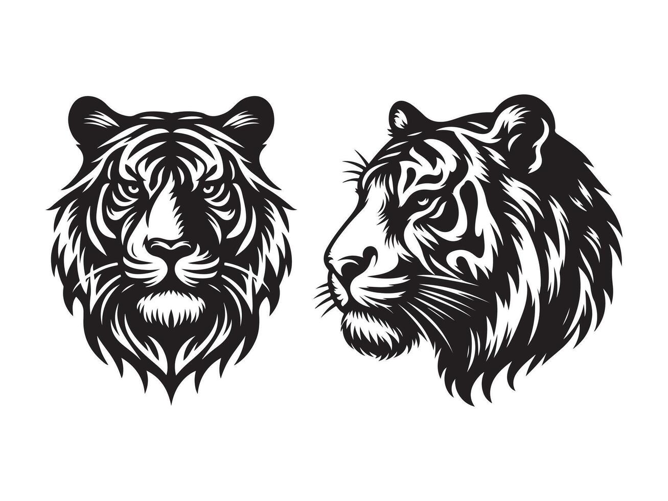 Set of tiger head silhouette art illustration vector