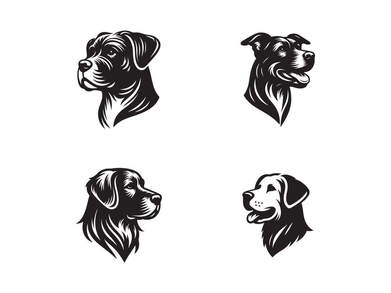 Set of dog head silhouette art illustration vector