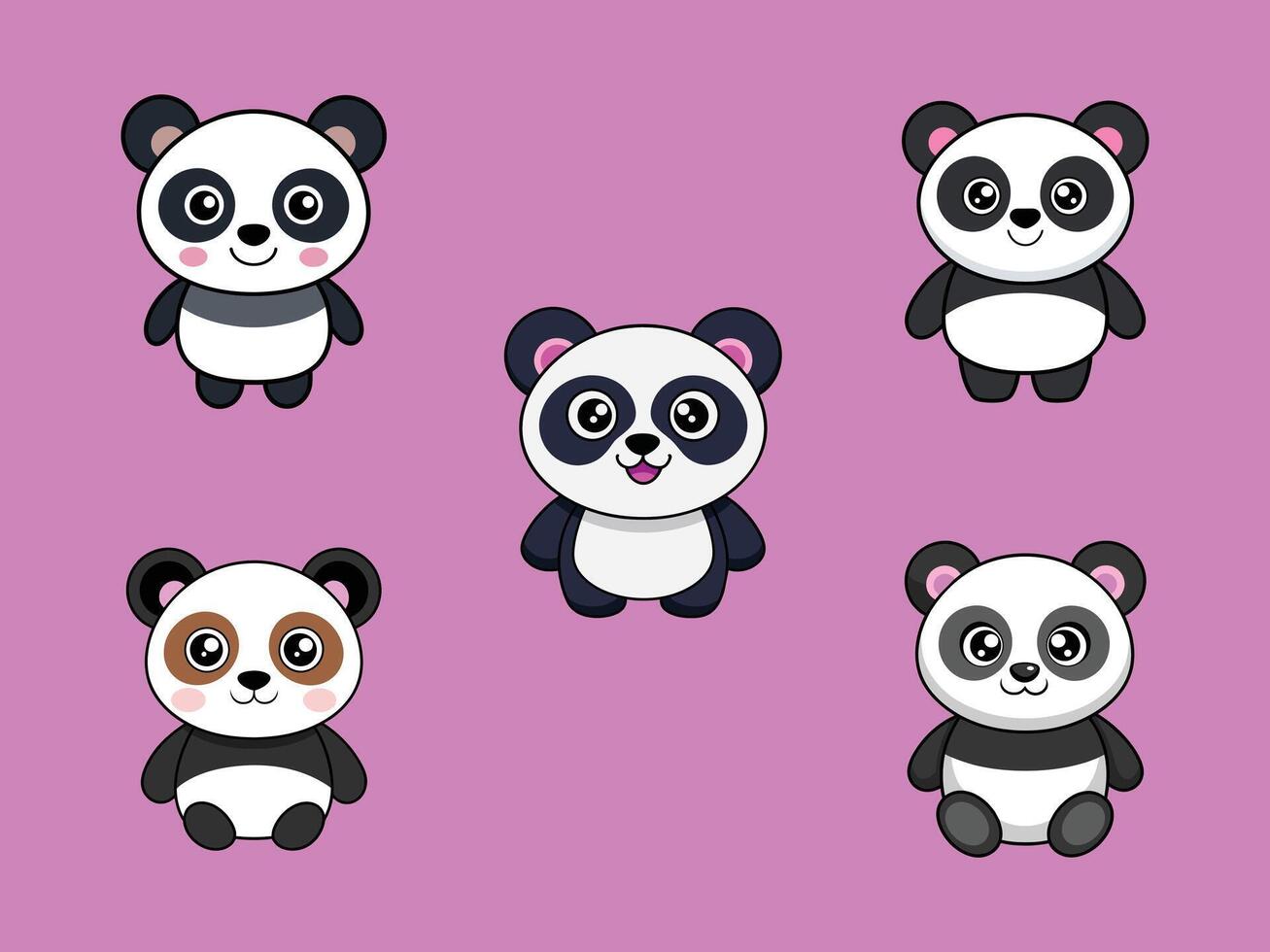 a set of cute panda kawaii style vector