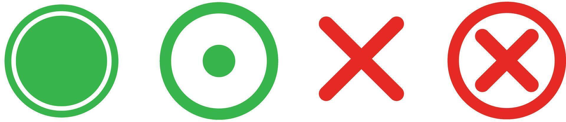 Correct and incorrect answers. Answers to the quiz. Circle and cross icon set. vector