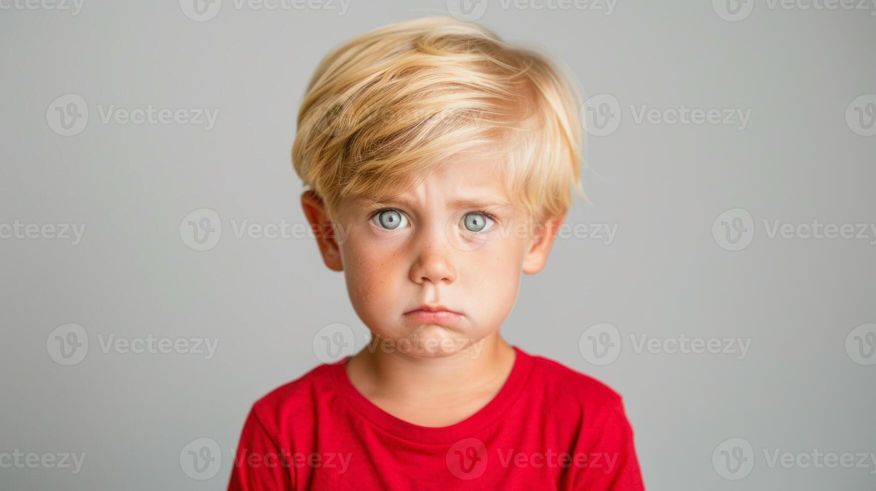 cute grumpy looking blond haired boy photo