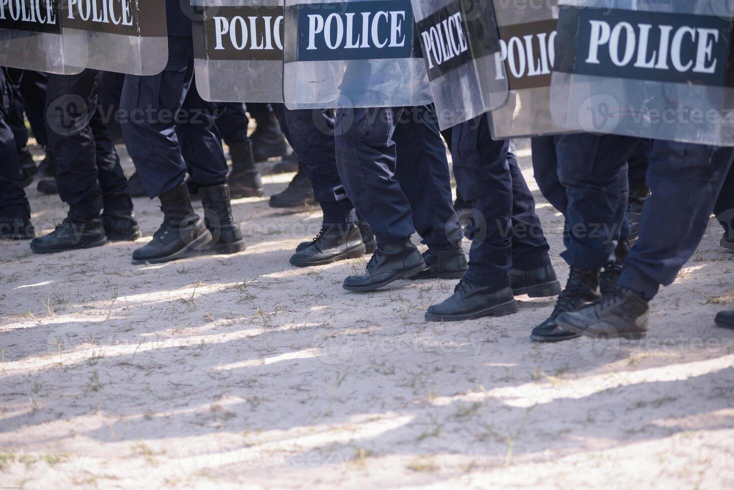 Riot police control the crowd.. photo