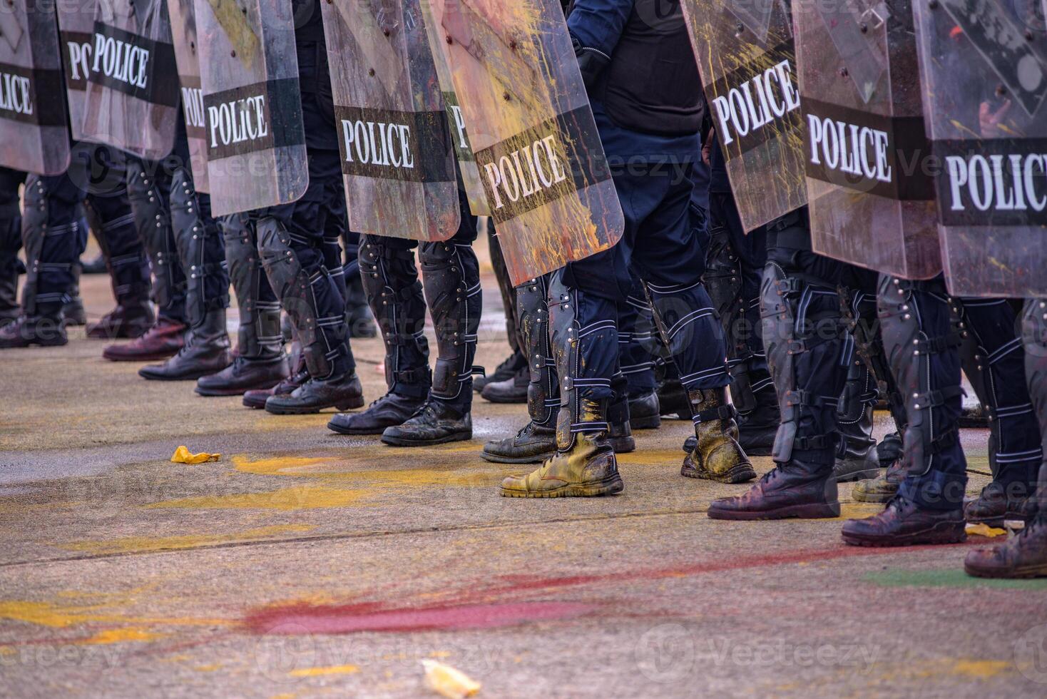 Riot police control the crowd.. photo