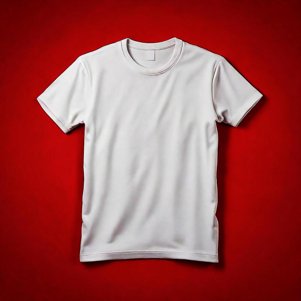 Blank white tshirt template on red background photo