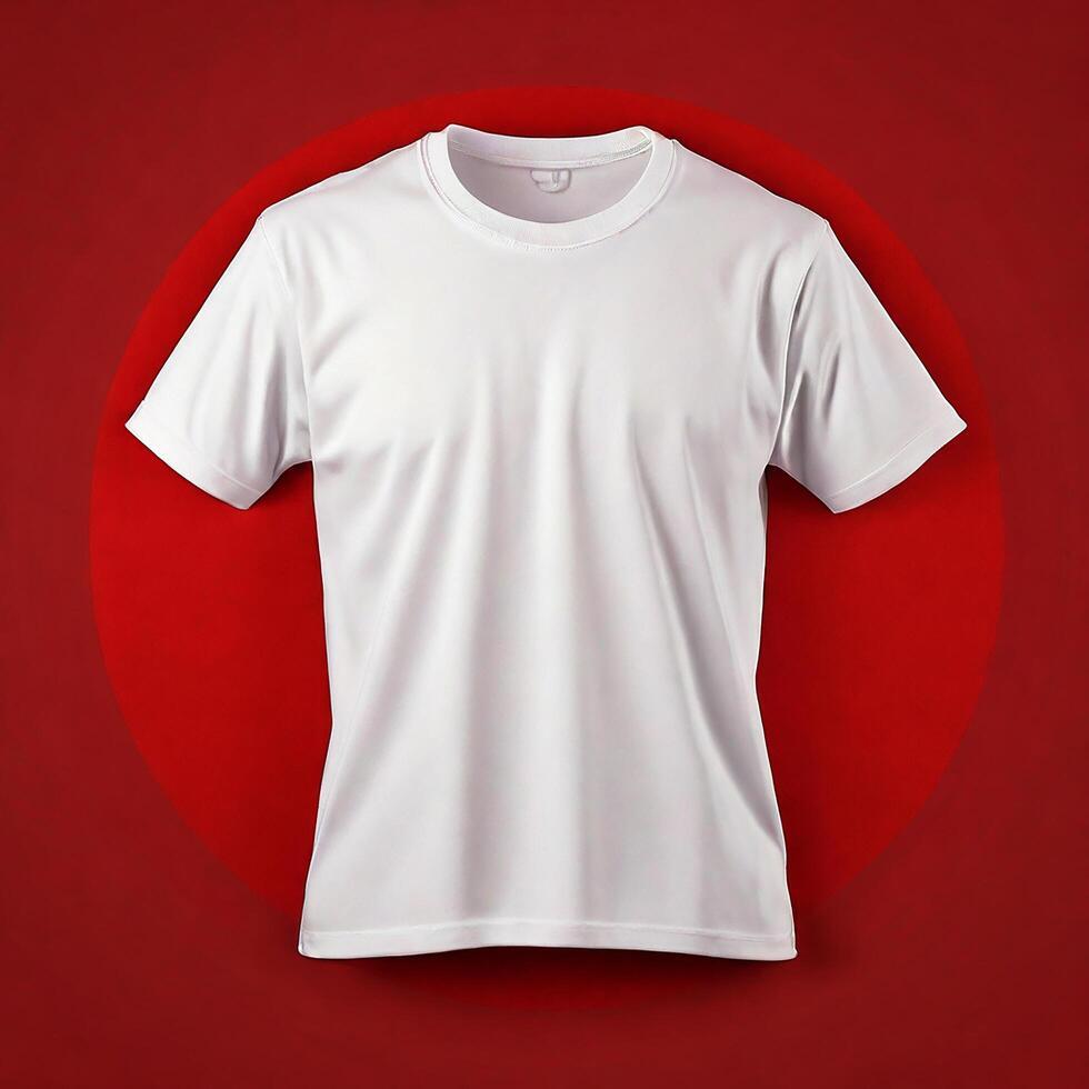 Blank white tshirt template on red background photo