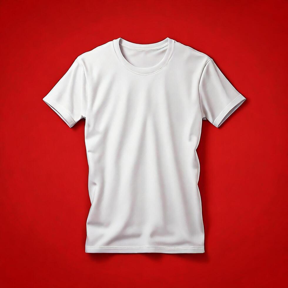 Blank white tshirt template on red background photo