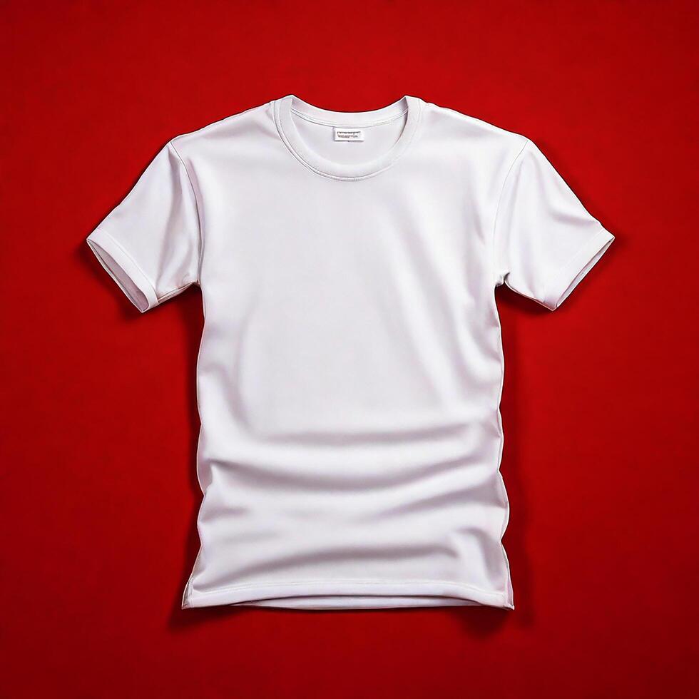 Blank white tshirt template on red background photo