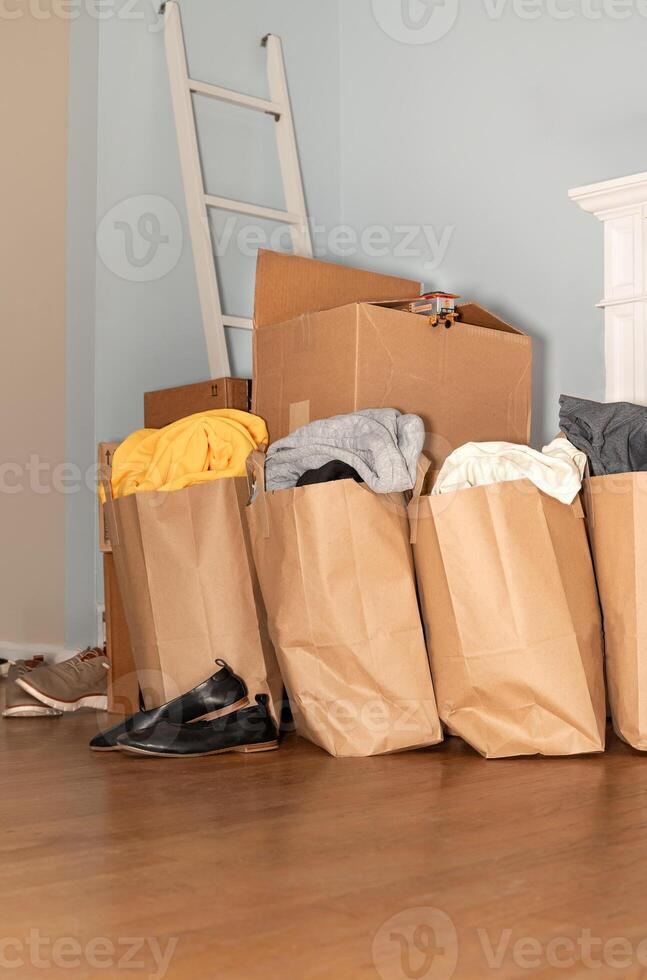 Relocation day and moving concept. Vertical photo with copy space.
