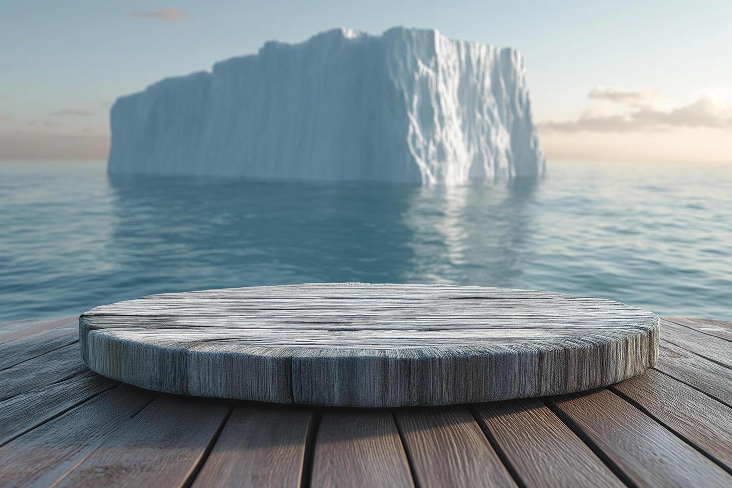 Wooden product display stand with iceberg on the back photo