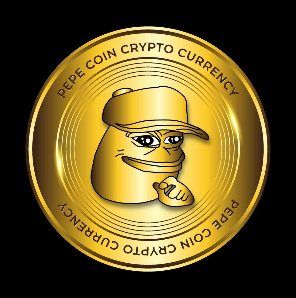 gold coin pepe the frog crypto currency logo vector