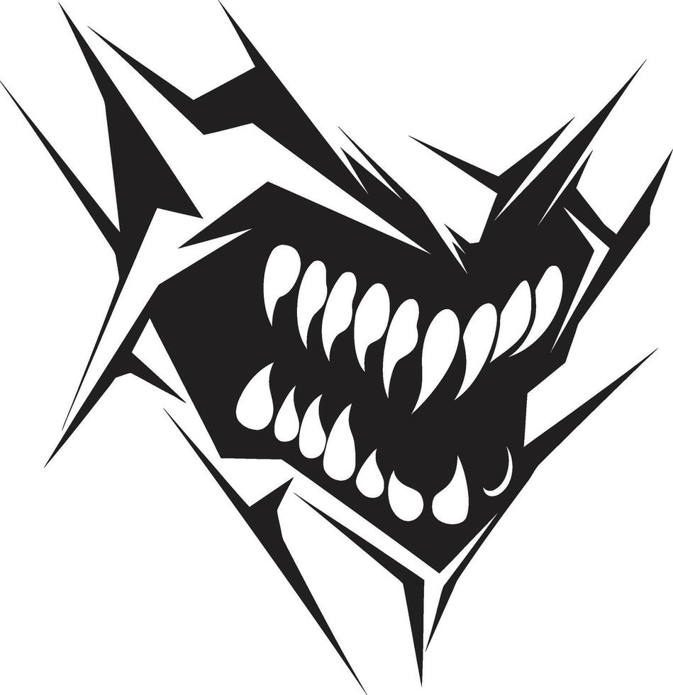 Infernal Grin Black Creature Jaw Symbol Vicious Fangs Evil Mouth Graphic vector
