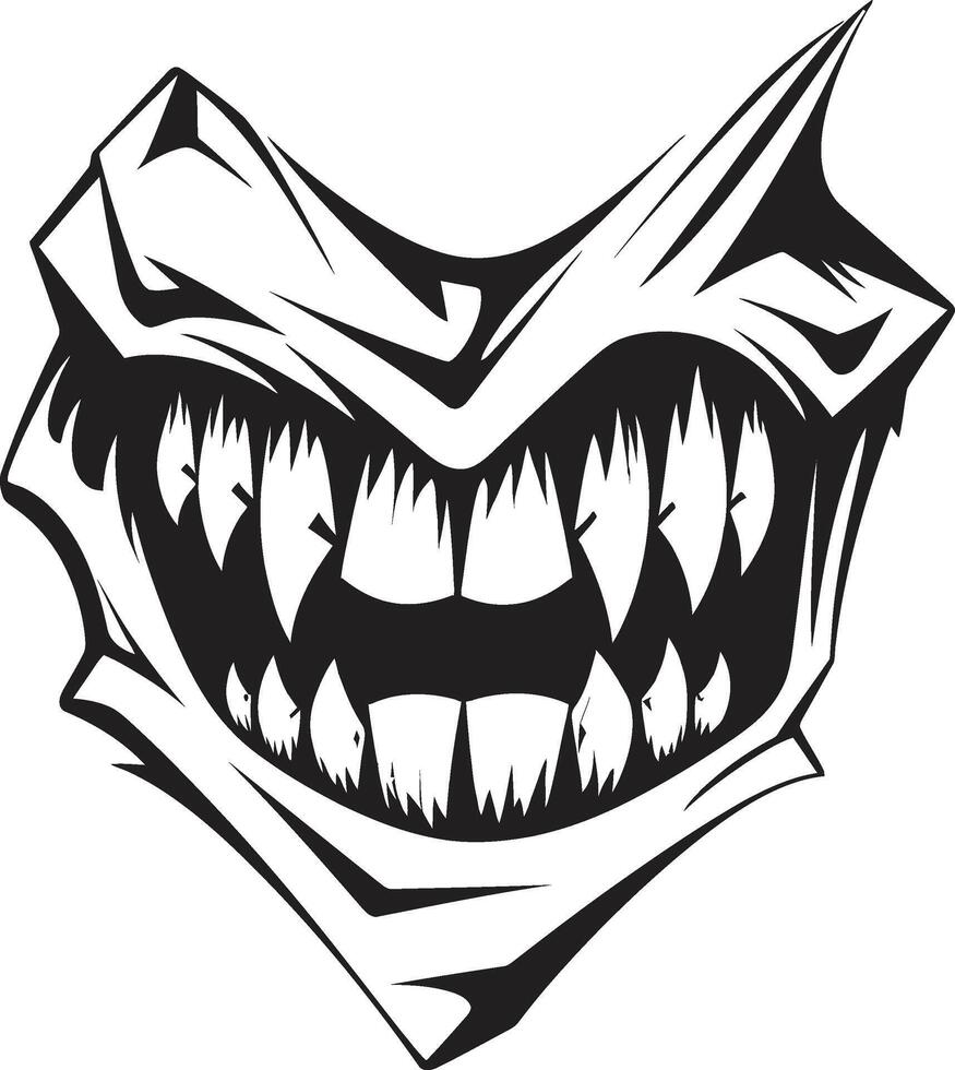 Demons Gape Sinister Jawline Maleficent Grin Evil Mouth in Black vector