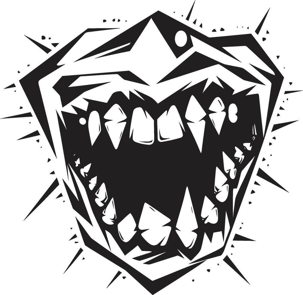 Monstrous Fangs Black Mouth Graphic Diabolical Bite Evil Jaw Symbol vector