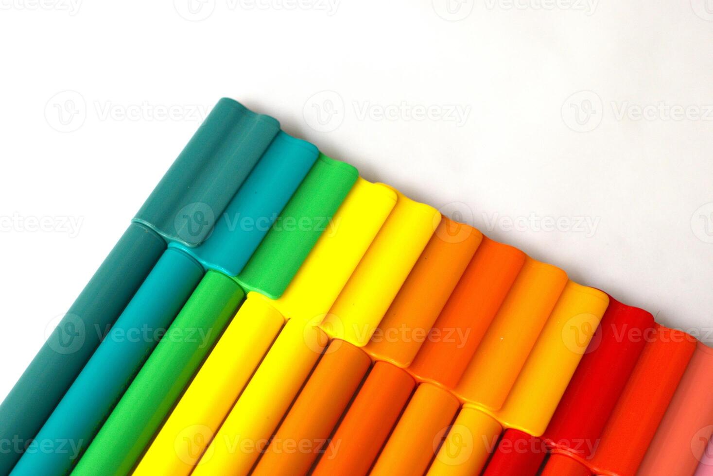 A set of coloring pencil, bright color of coloring pen, stationery supply for drawing and coloring photo