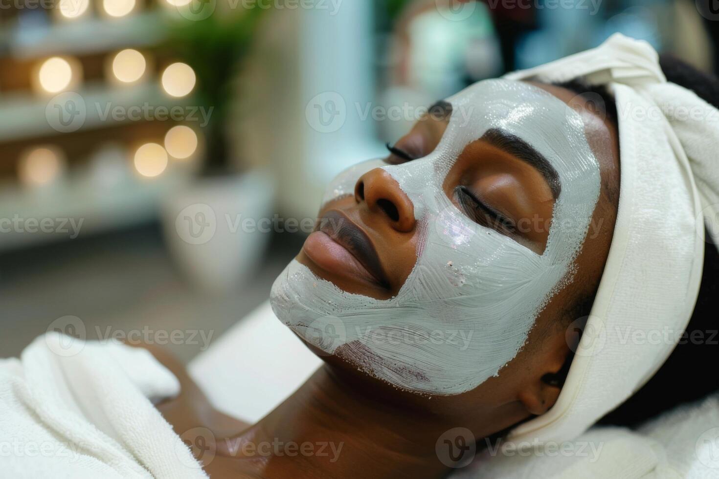 White Man with Face Mask in Beauty Salon, AI Created photo