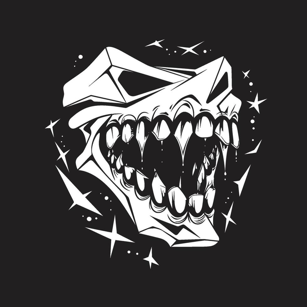 Malevolent Maw Sinister Evil Jawline Shadowed Grin Black Sinister Bite vector