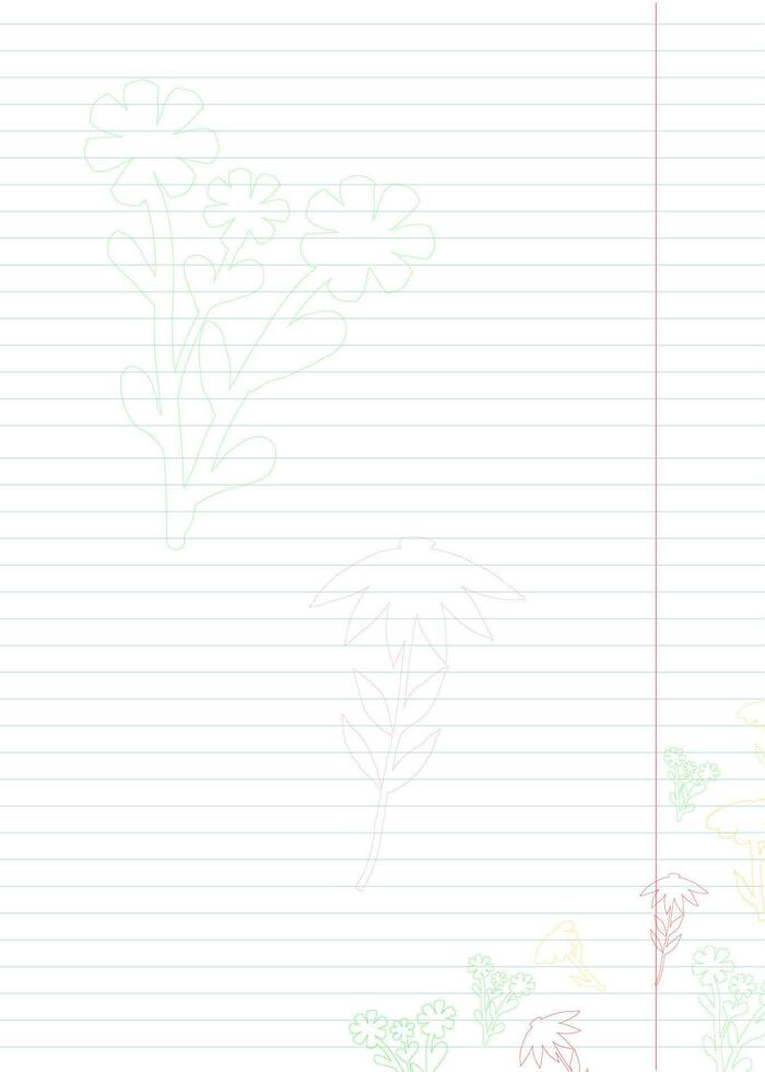 blank note paper with hand drawn outline flowers vector