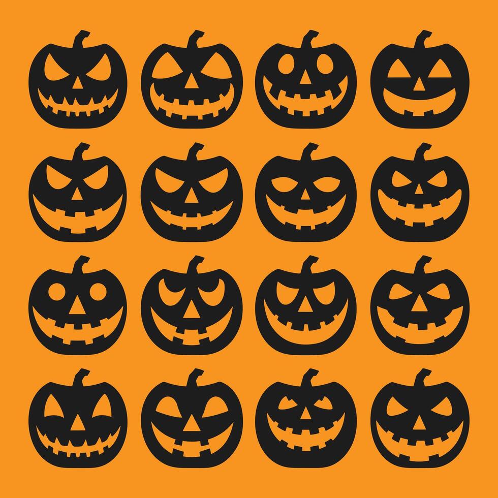 A set of Halloween pumpkins silhouette vector