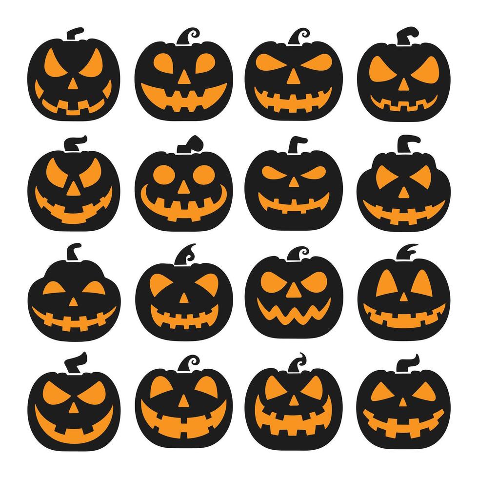 A set of Halloween pumpkins silhouette vector