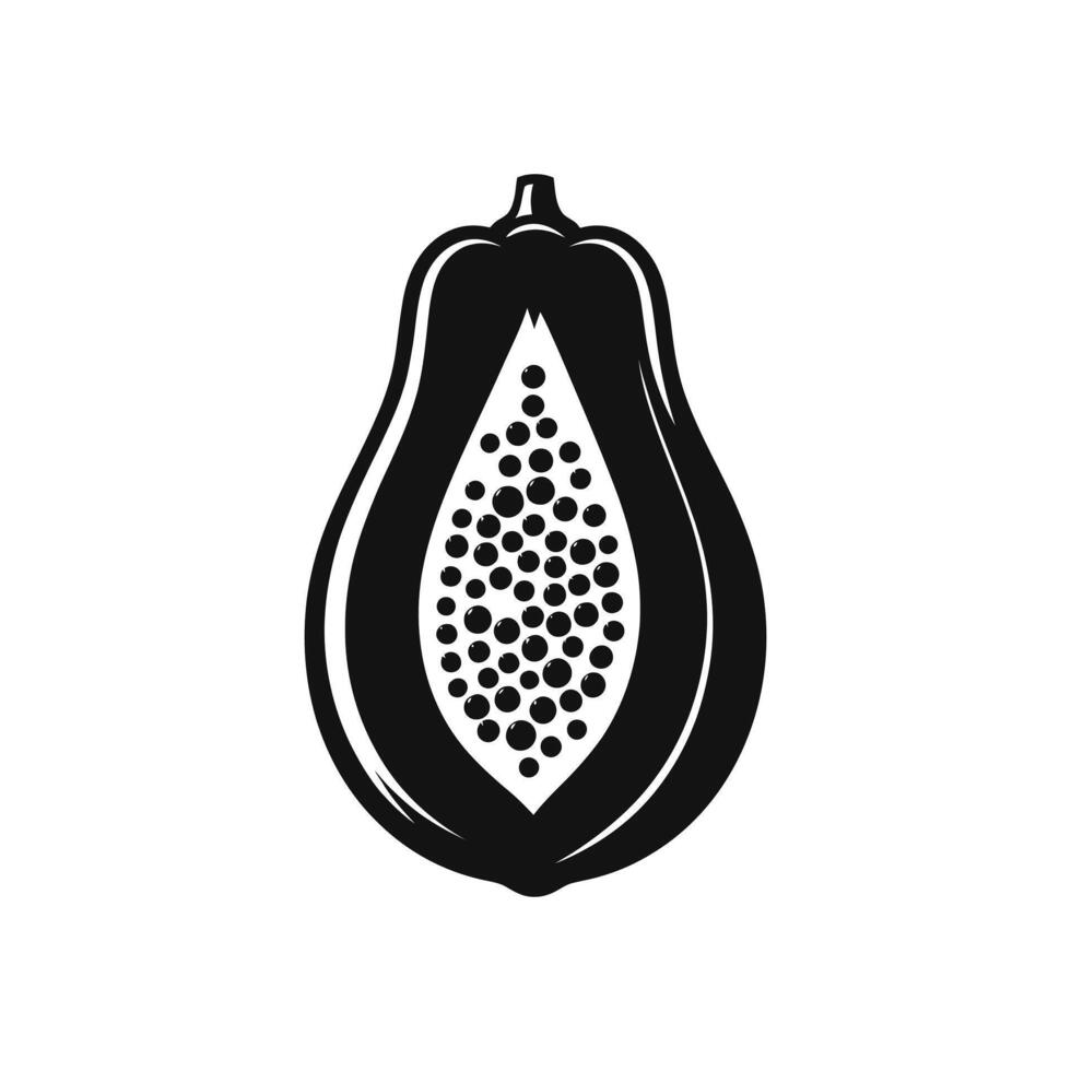 Papaya Icon Design - Black and White Tropical Fruit Illustration
