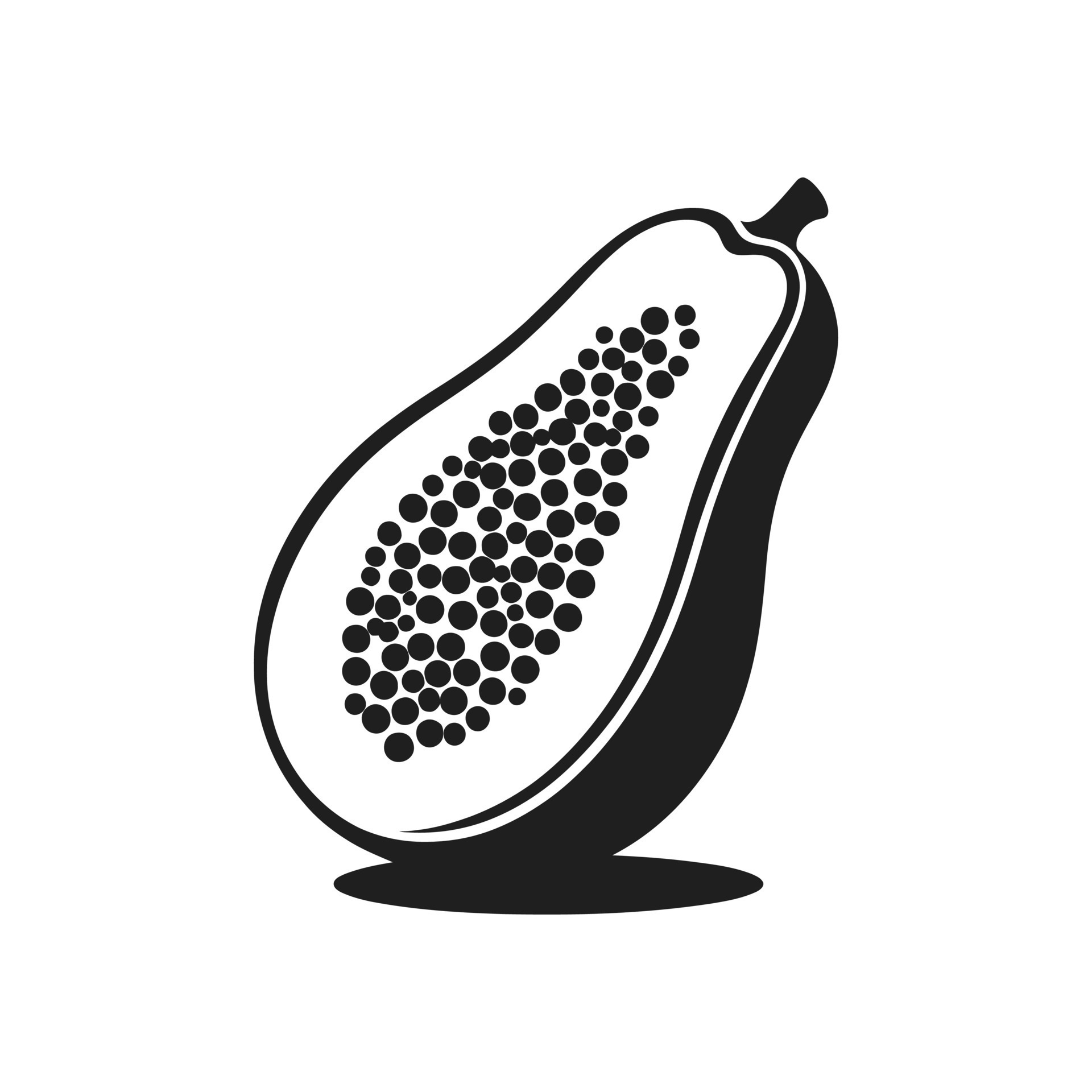 Papaya Icon Design - Black and White Tropical Fruit Illustration
