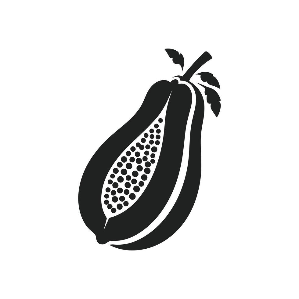 Silhouette of Papaya with Seeds and Leaf - Exotic Fruit Clipart vector