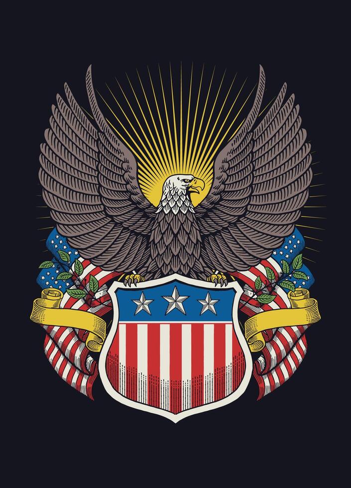 Hand Drawn Vintage Illustration of American Eagle Shirt Design vector