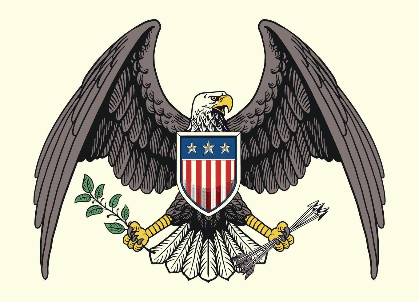 Vintage Illustration of American Eagle Holding an Olive Branch And Arrows vector