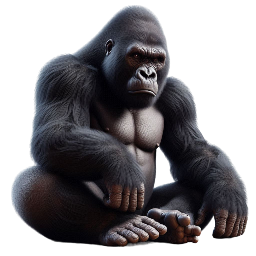 Generated Ai a lifelike gorilla in a natural pose png