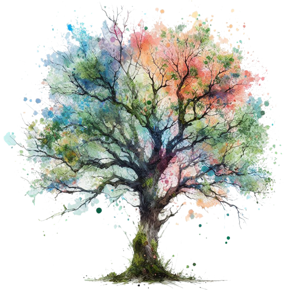 Generated Ai A vibrant tree with colorful splatters png