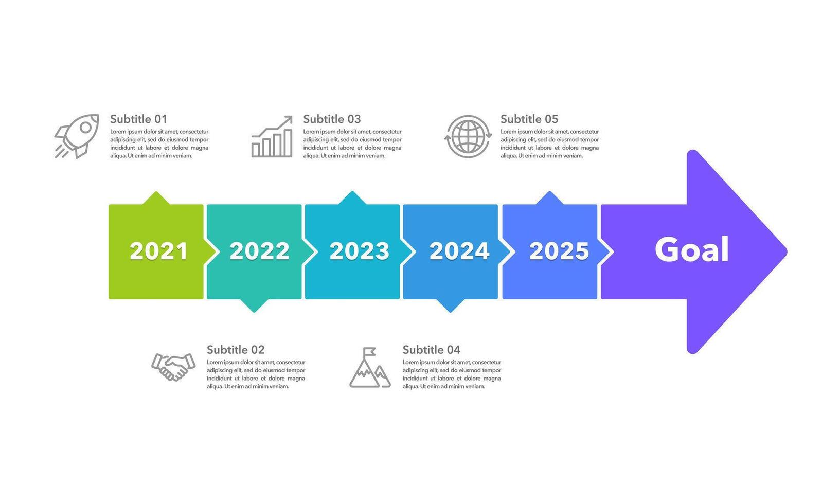 6 important business events Arrow Infographic design template. Timeline, Milestone, Report and Business presentation. vector