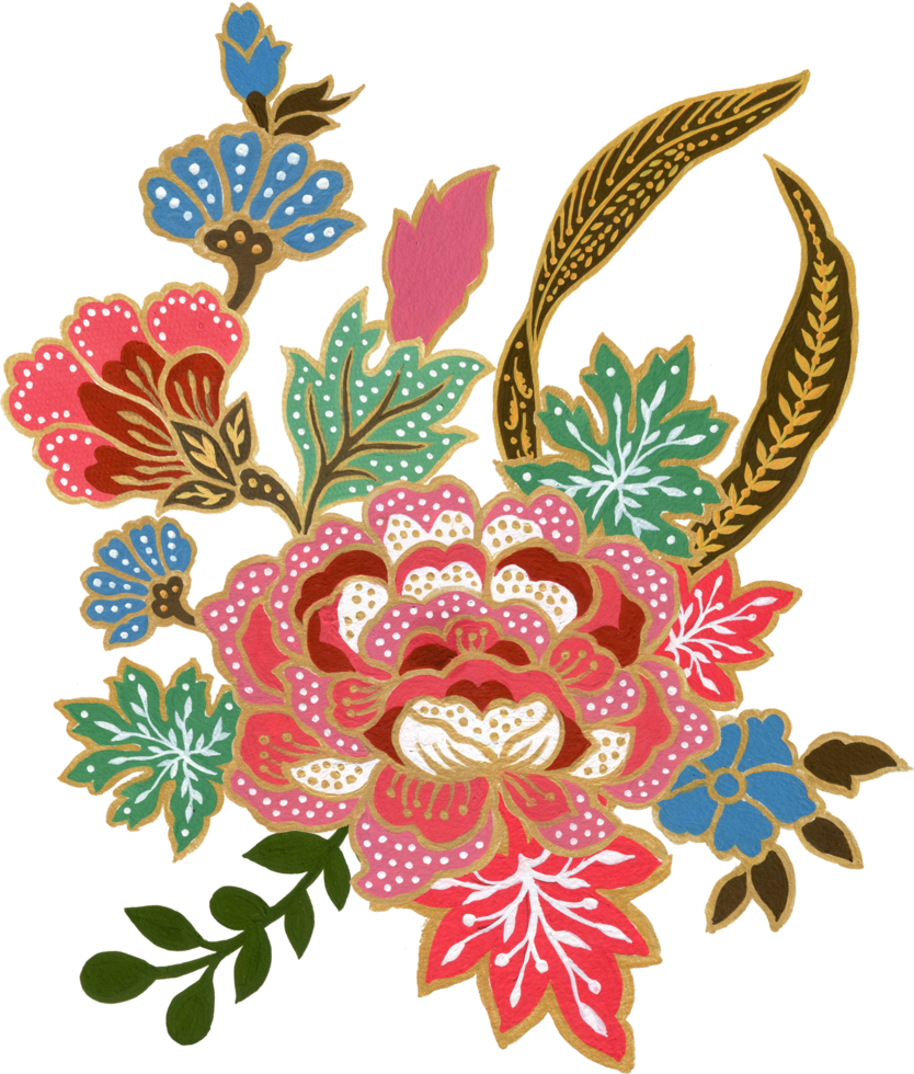 Elements motif bouquet flower indian folk art animal bird peacock png