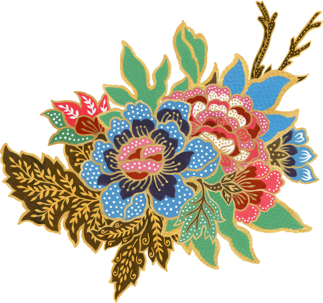 Elements motif bouquet flower indian folk art animal bird peacock png