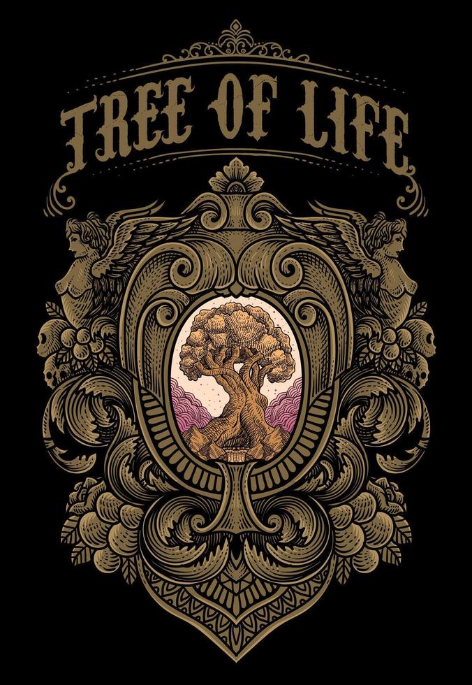 Illustration tree of life engraving ornament hand drawn style - Eps 10. vector