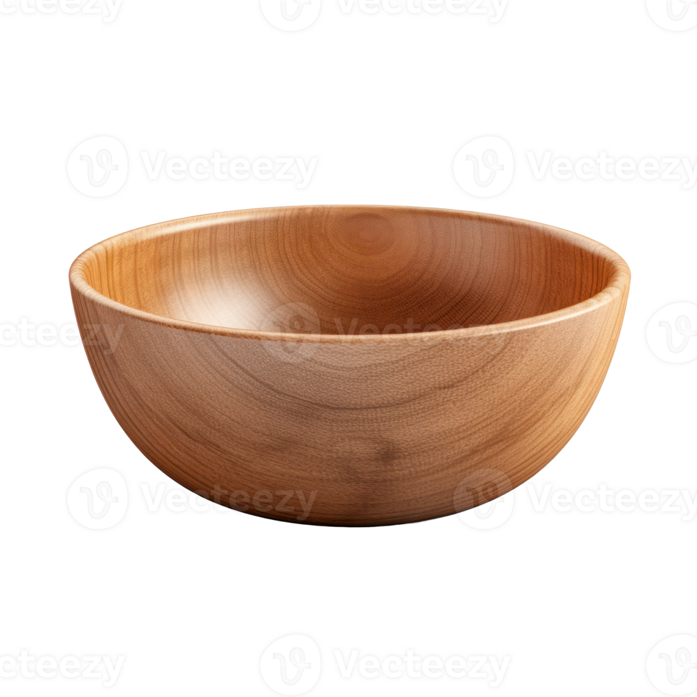 Close Up Empty Round Wooden Bowl for Food. Overhead View. Isolated on Background png