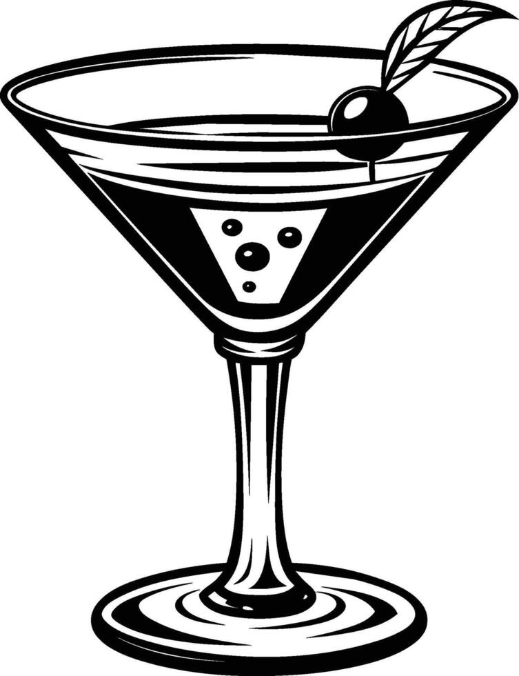 martini glass with olives illustration vector