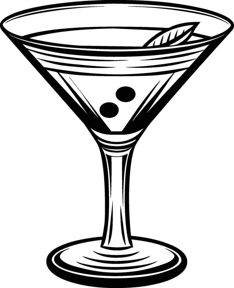 martini glass with olives illustration vector