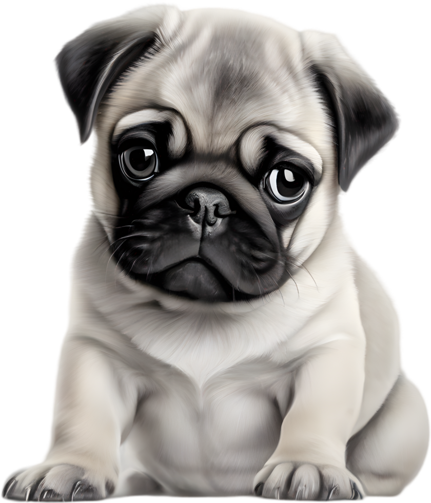 Close up captures Pugs distinctive wrinkled, expressive face. AI-Generated. png