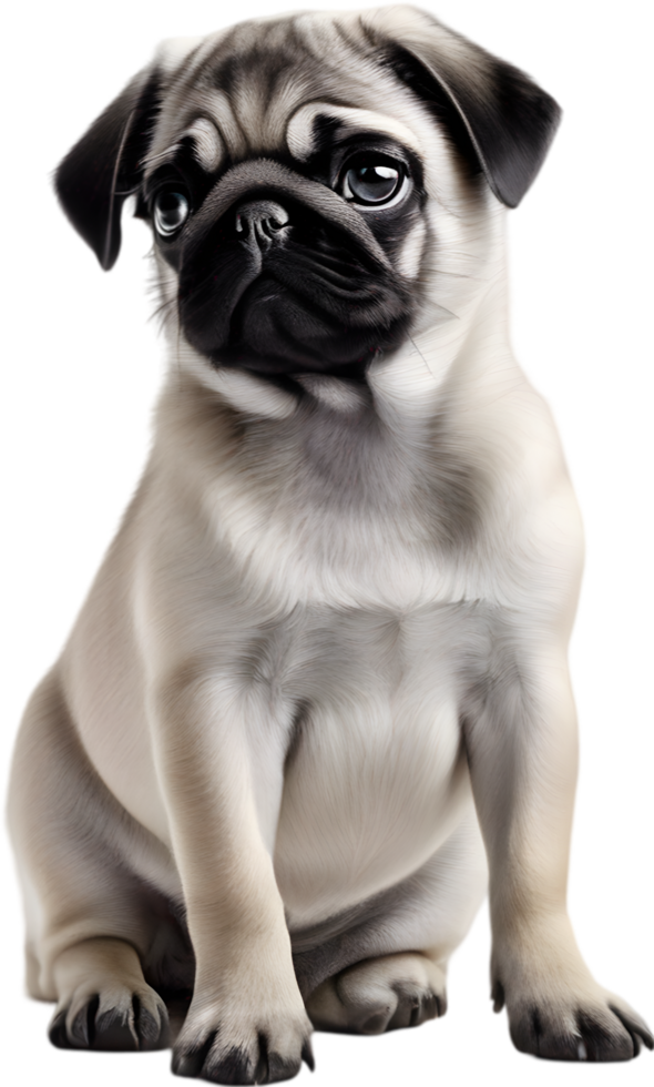 Close up captures Pugs distinctive wrinkled, expressive face. AI-Generated. png