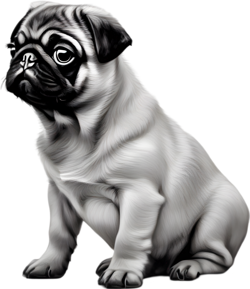 Close up captures Pugs distinctive wrinkled, expressive face. AI-Generated. png