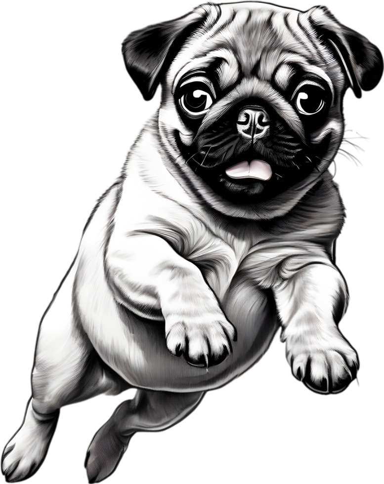 Close up captures Pugs distinctive wrinkled, expressive face. AI-Generated. png