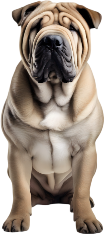 Sharpei dog, known for deep wrinkles and blue-black tongue. AI-Generated. png