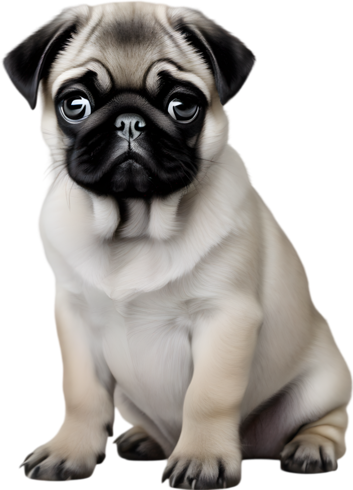 Close up captures Pugs distinctive wrinkled, expressive face. AI-Generated. png