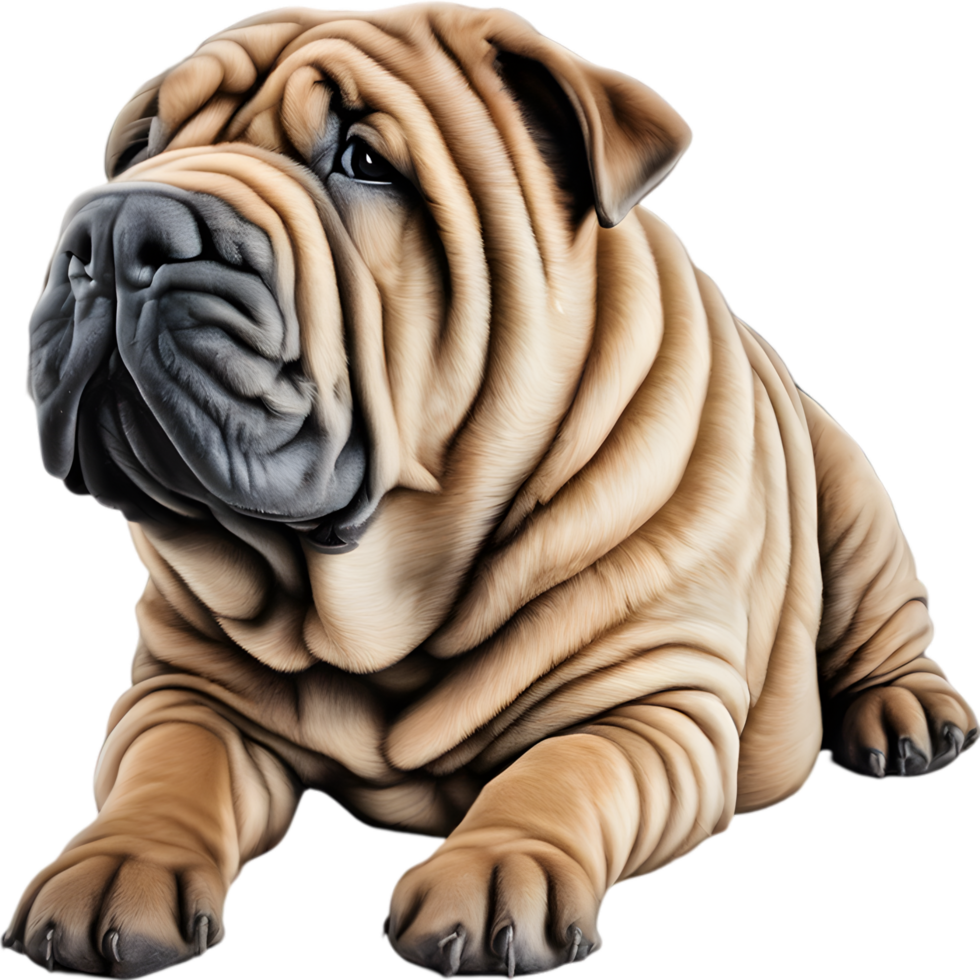 Sharpei dog, known for deep wrinkles. AI-Generated. png