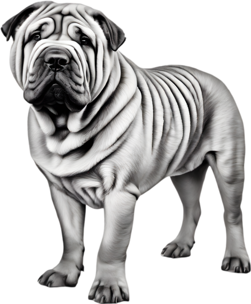 Sharpei dog, known for deep wrinkles and blue-black tongue. AI-Generated. png