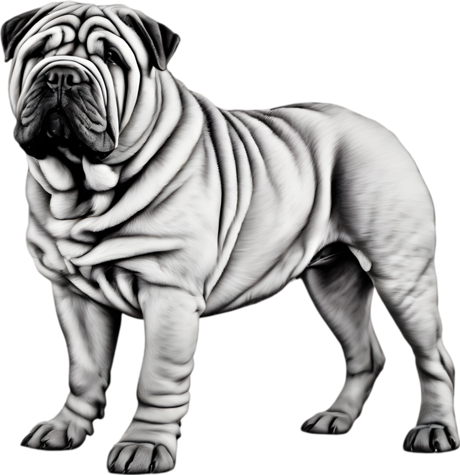 Sharpei dog, known for deep wrinkles and blue-black tongue. AI-Generated. png