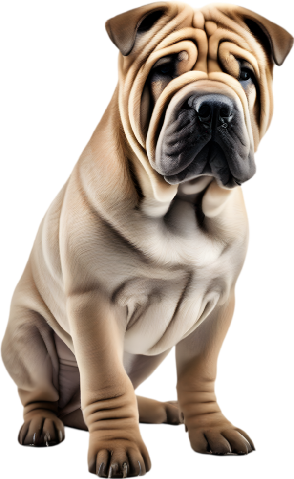 Sharpei dog, known for deep wrinkles and blue-black tongue. AI-Generated. png